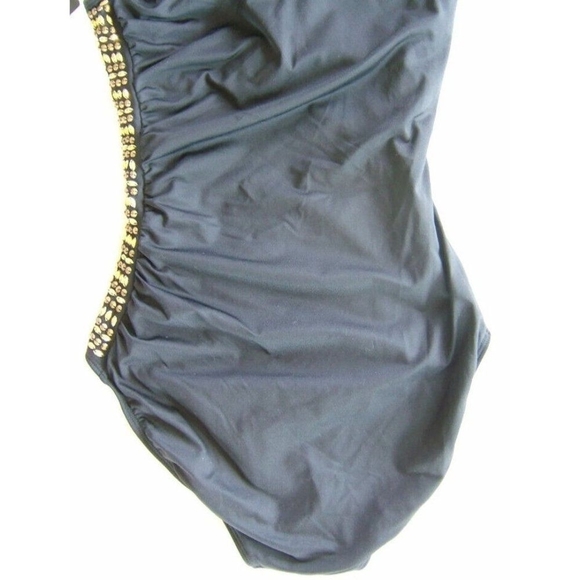 Laundry by Shelli Segal Black Gold One Shoulder Ruched Swim Suit Sze S - Picture 5 of 11
